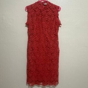 Nanette Lepore Womens Coral Pink Floral Lace Mock Neck Sheath Dress Size 8